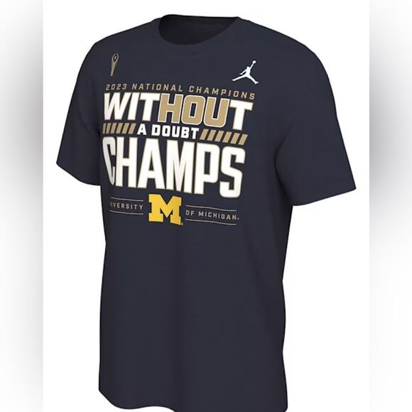 NWT NIKE Navy Blue Univ of Michigan 2023 Basketball Champions T-Shirt - Size XXL - Picture 1 of 6